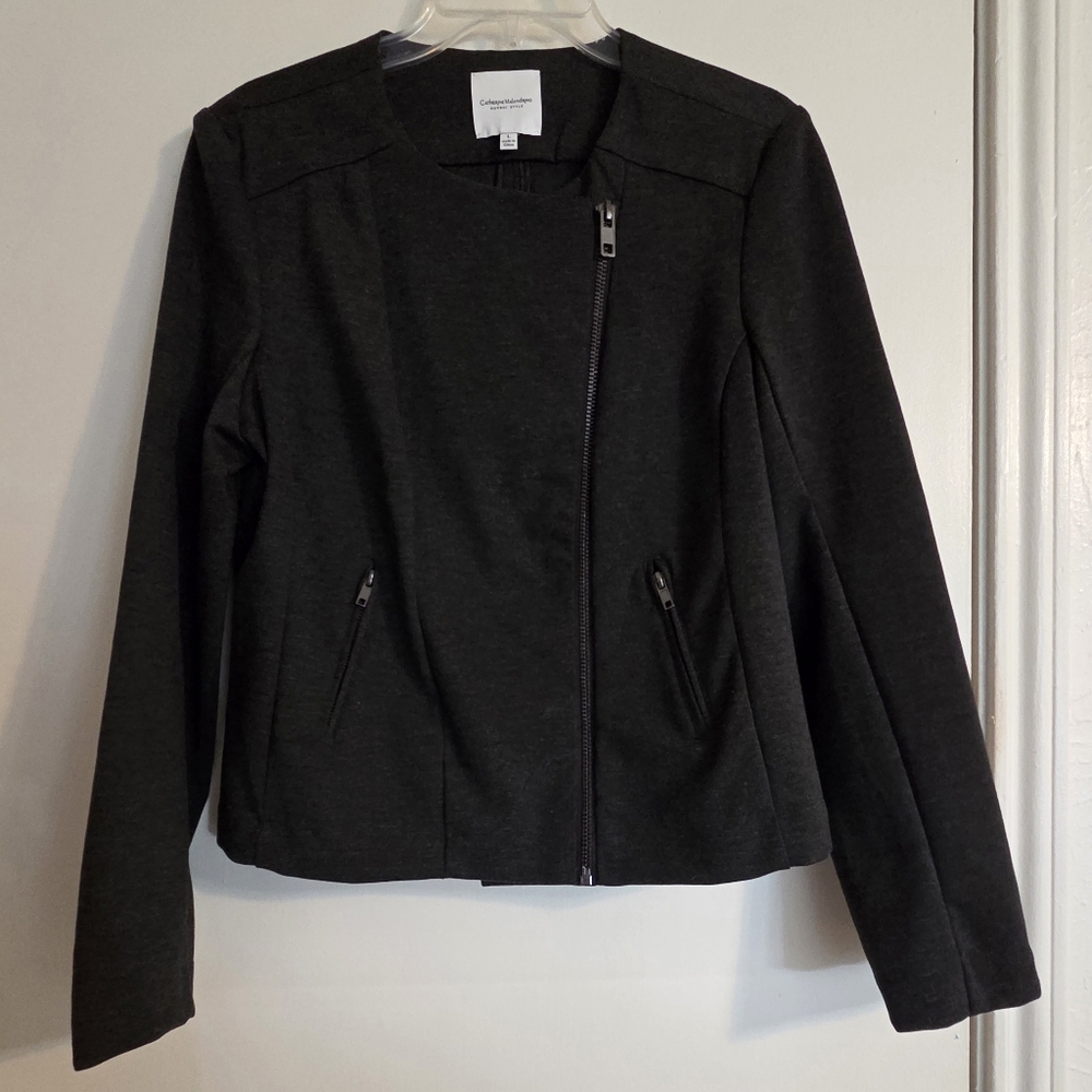Catherine Malandrino Gray Diagonal Zip Up Jacket